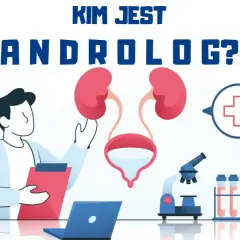 Lekarz, który zajmuje się męskim układem rozrodczym i moczowym, to androlog. Na ilustracji widzimy jego gabinet z mikroskopem i próbówkami.