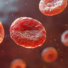 Czerwone krwinki unoszą się w krwiobiegu, tworząc obraz niskiego pct.
